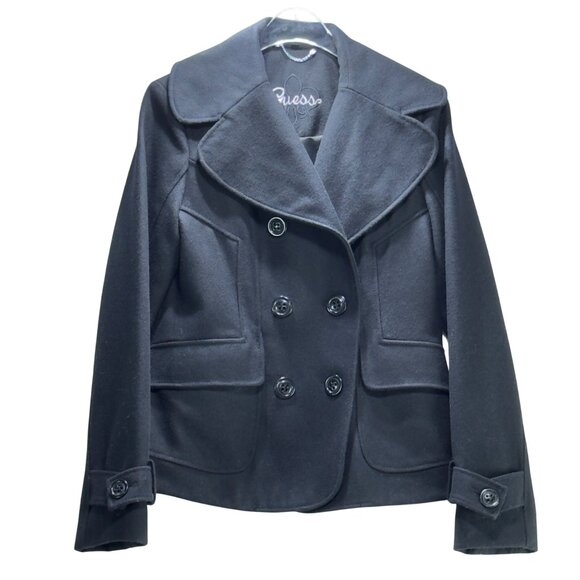 Guess Women's Black Double-Breasted Peacoat Wool Blend Size S - Picture 4 of 14